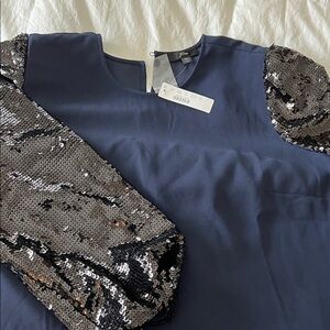 J. Crew Navy Top with Sequin Sleeves